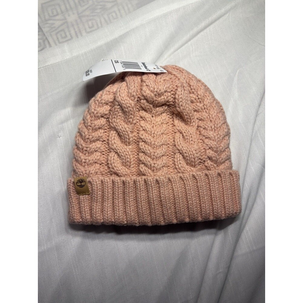 Timberland Women's Cable Knit Cuffed Beanie Pink Sherpa Lined Winter Hat OS NWT